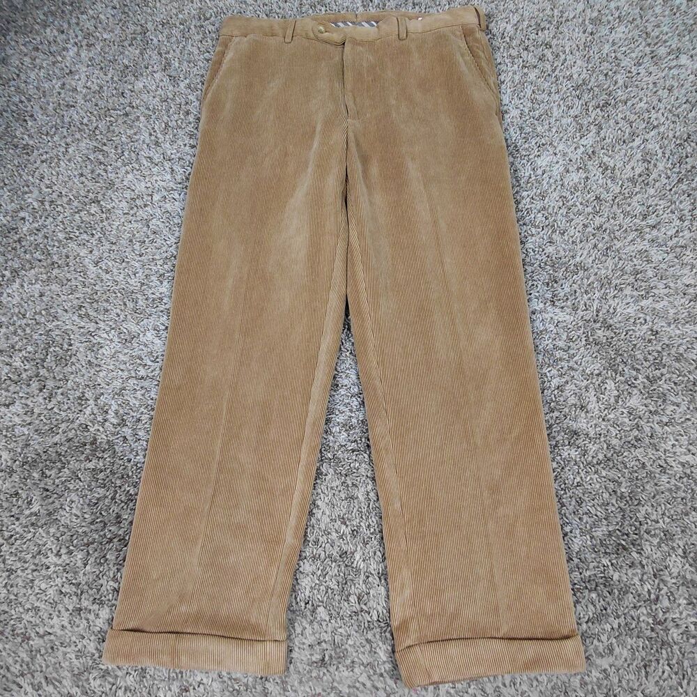 Peter Millar Corduroy Pants Mens 34x28 Light Brown Nanoluxe Straight Leg Cuffed